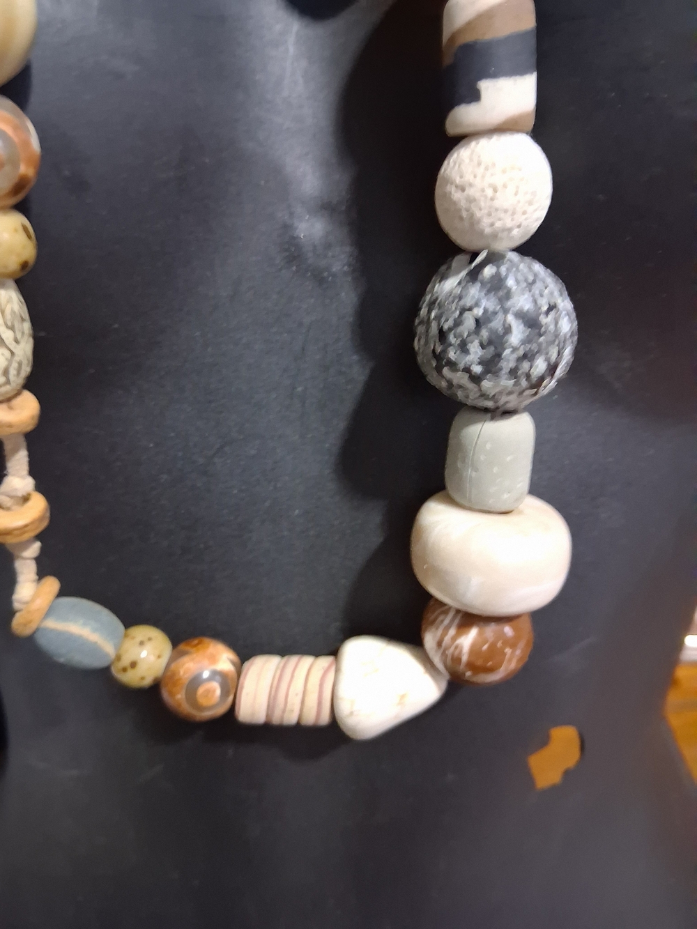 Vintage Rare Handmade Multicolor Stone & Wood Bead Necklace - Neutral Tones - Picture 6 of 16